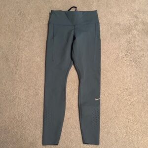 Nike Slate Blue Performance Running Leggings Side Pockets Small